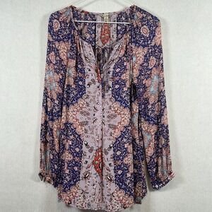 Lucky Brand Blush Color Bell Sleeve Peasant Blouse Boho Sz S button needs sewing